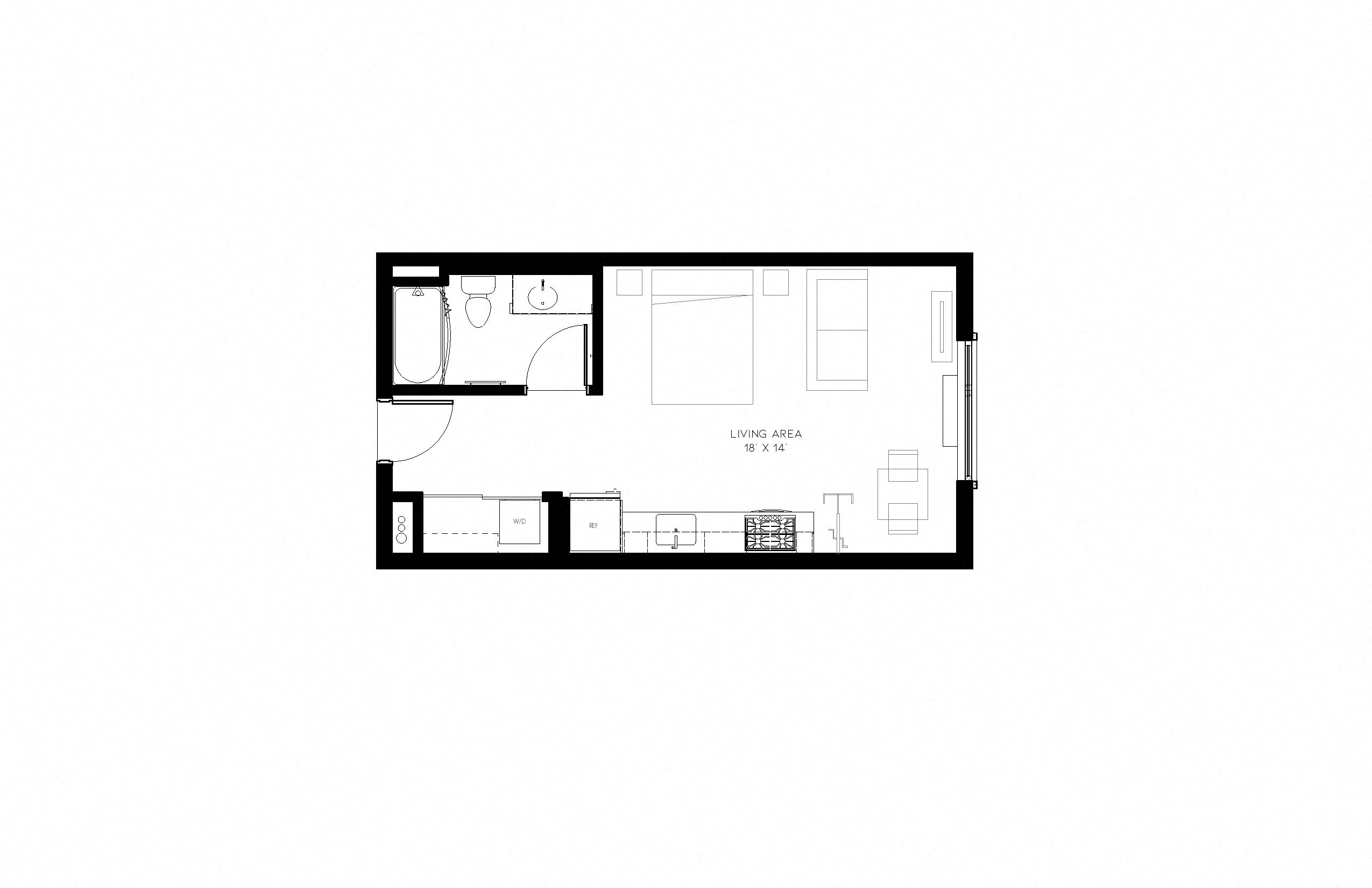 Floor plan for studio, 1 bath, 440 sqft